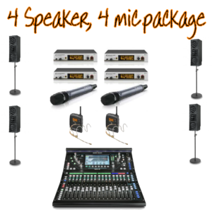 4 Speaker PA system with Digital Desk and 4 radio mic package