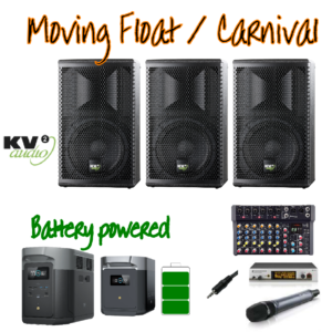 Battery powered PA system for carnival floats