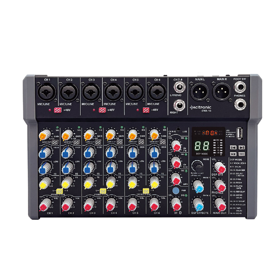 Small Mixer 6 mono XLR, Stereo in DSP, USB, Bluetooth