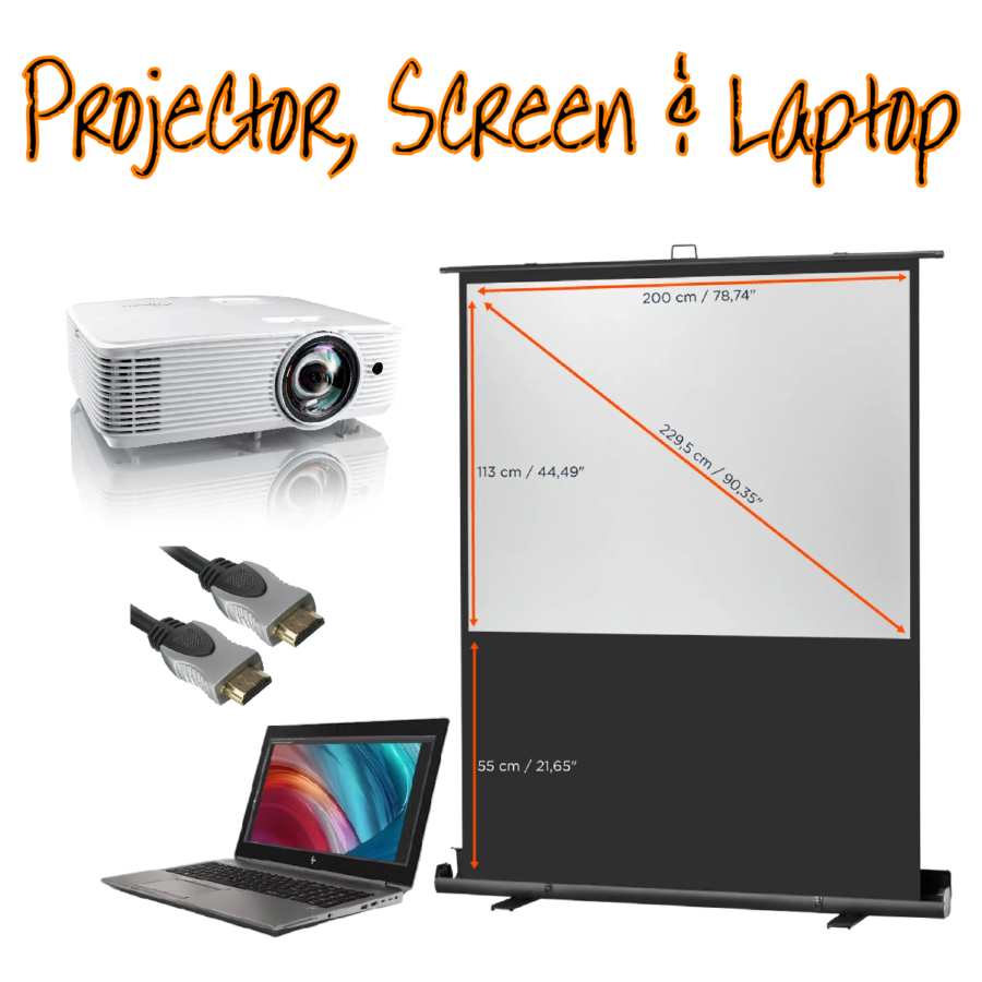 small meeting projector, screen and laptop package