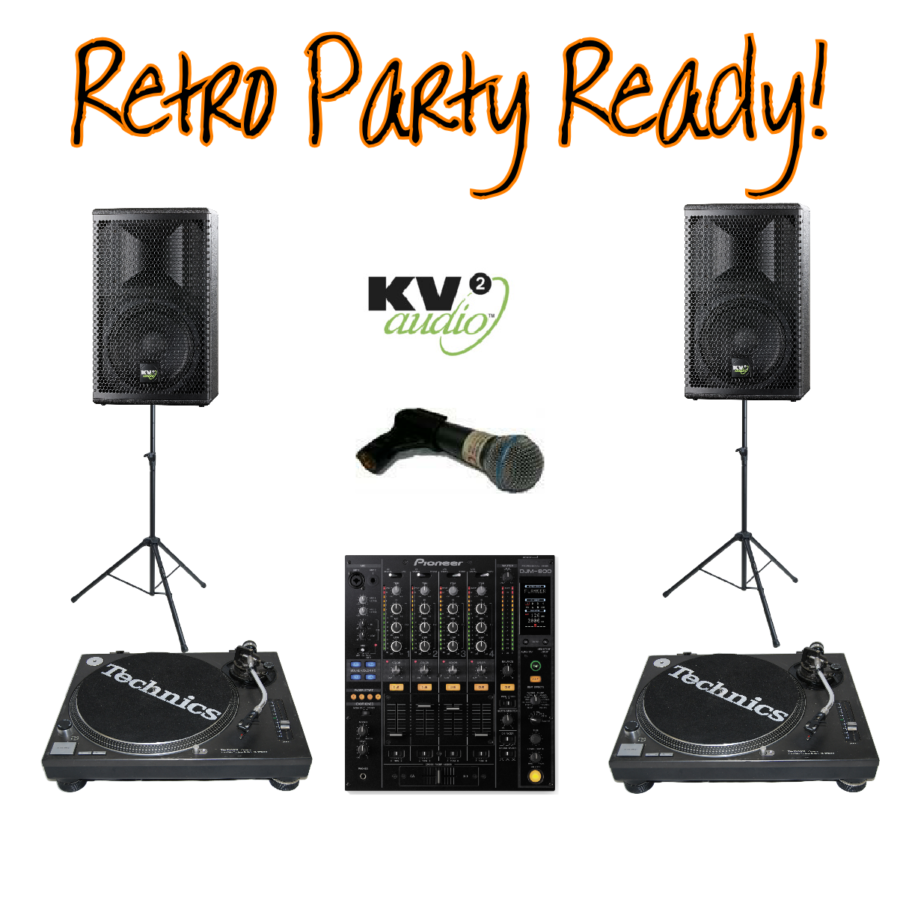 Retro Vinyl Party with mixer and KV2 Speakers